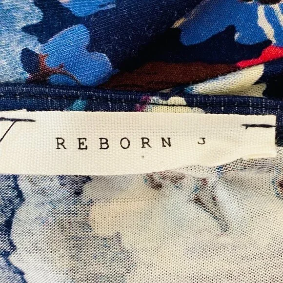 Reborn J Womens Blue Floral V Neck Wrap High Low Long Sleeve Dress M Boho Flowy - Picture 5 of 7